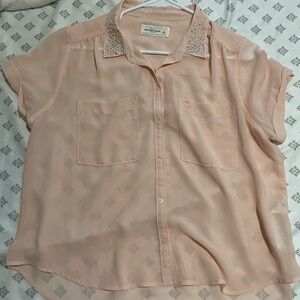 Abercrombie & Fitch Orange Blouse with Notched Collar and Short Sleeves